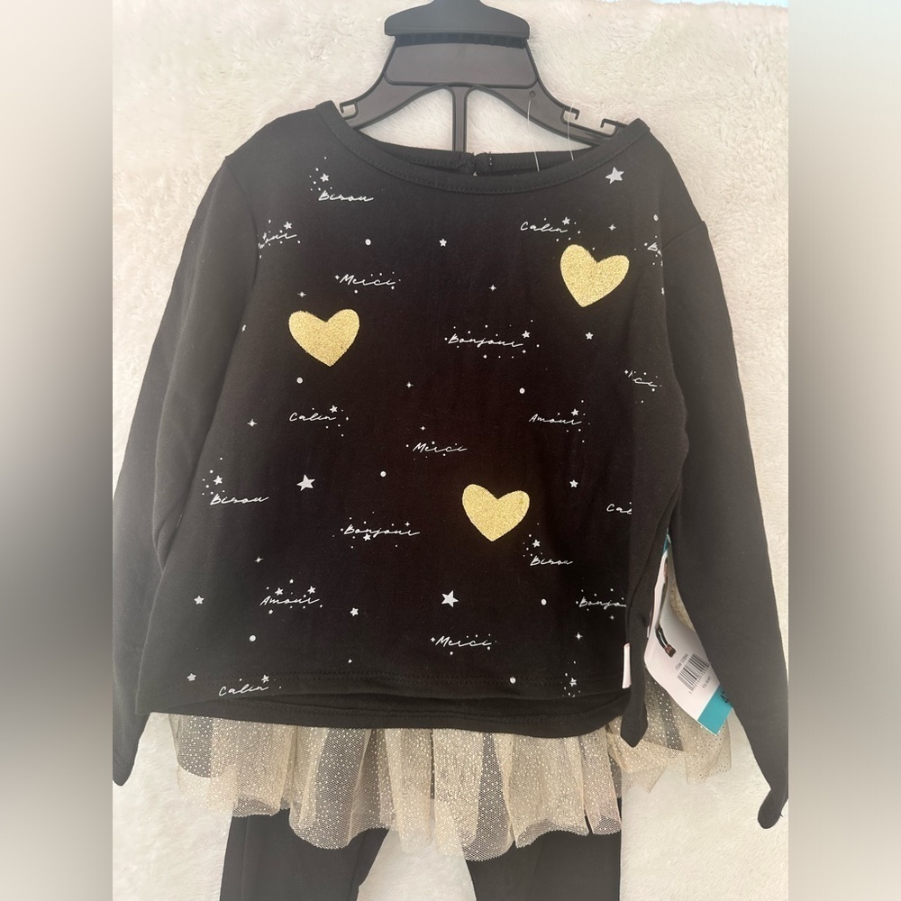 BCBG Girls’ Foil Heart Bonjour 2 Piece Tutu Leggings Set Outfit Size 4T - Picture 2 of 8